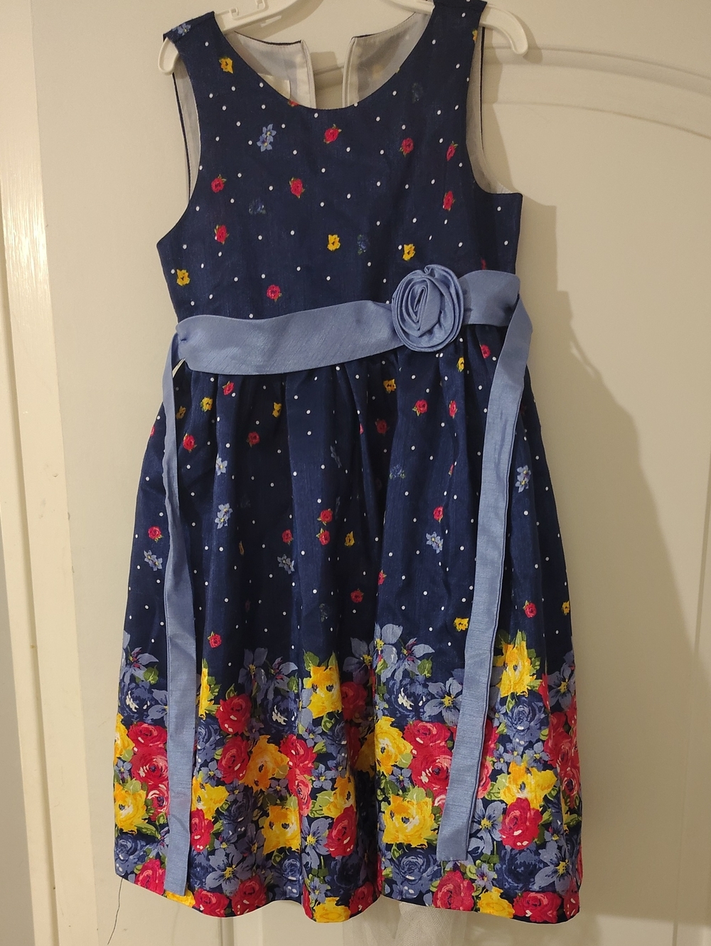 Navy Floral Sash Kids Dress